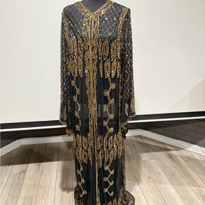 Elegant Black and Gold Embroidered Abaya